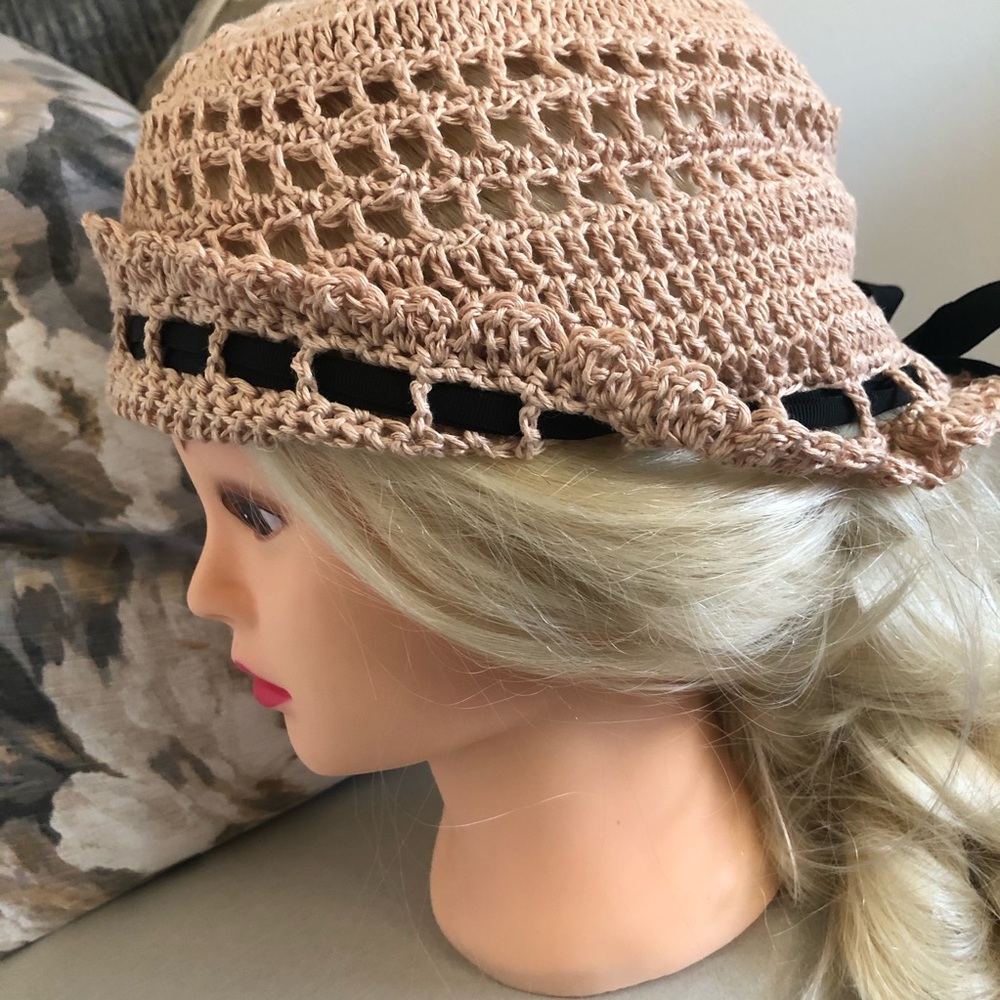 Unique handmade Boho hat FIRM 🌟ONE OF A KIND Crochet linen Boho hat - Picture 5 of 8